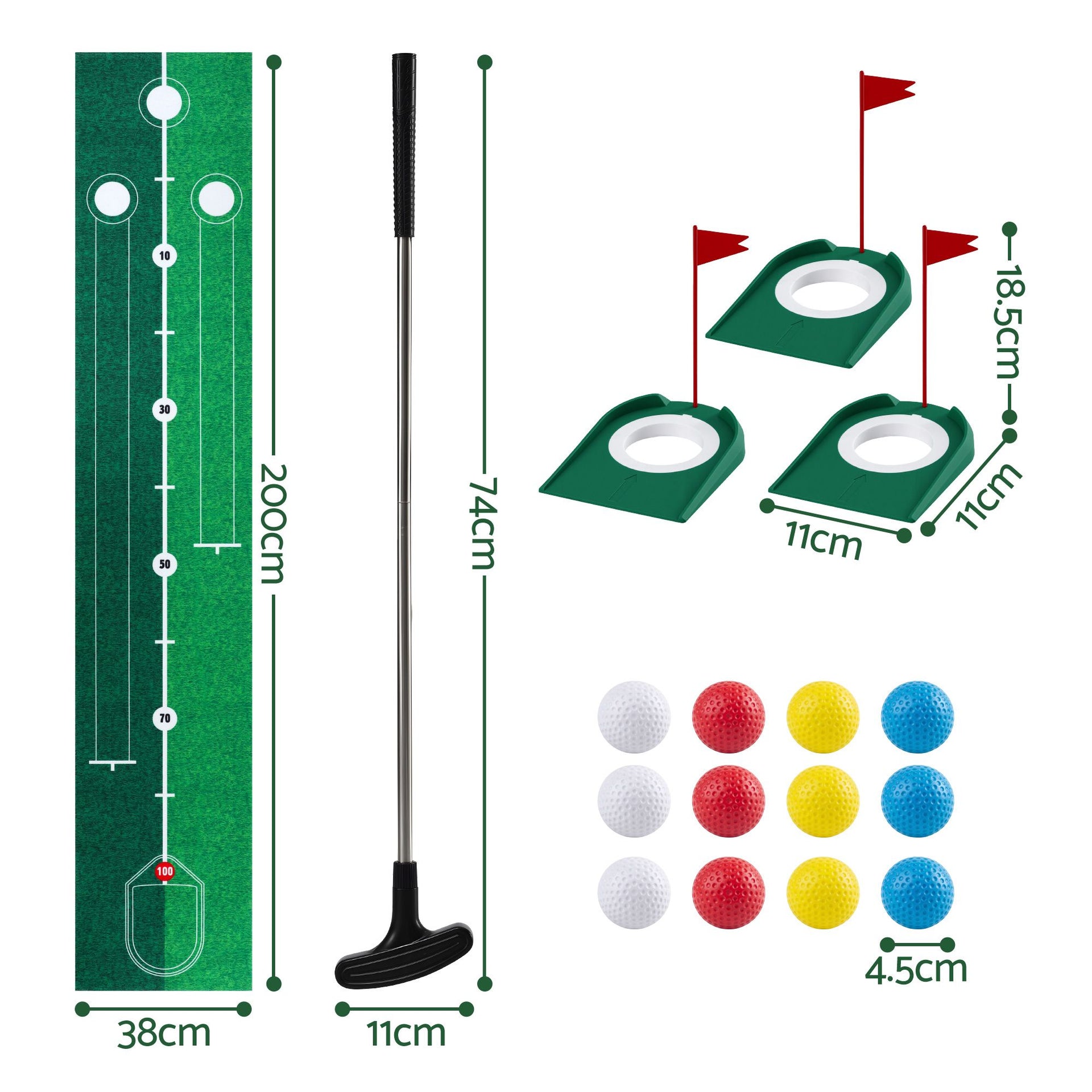 Keezi Kids Golf Putting Game Set with Golf Club, Putting Mat, 12 Balls, 3 Target Holes, Indoor Outdoor Mini Golf Toy for Ages 3-8 Awezingly