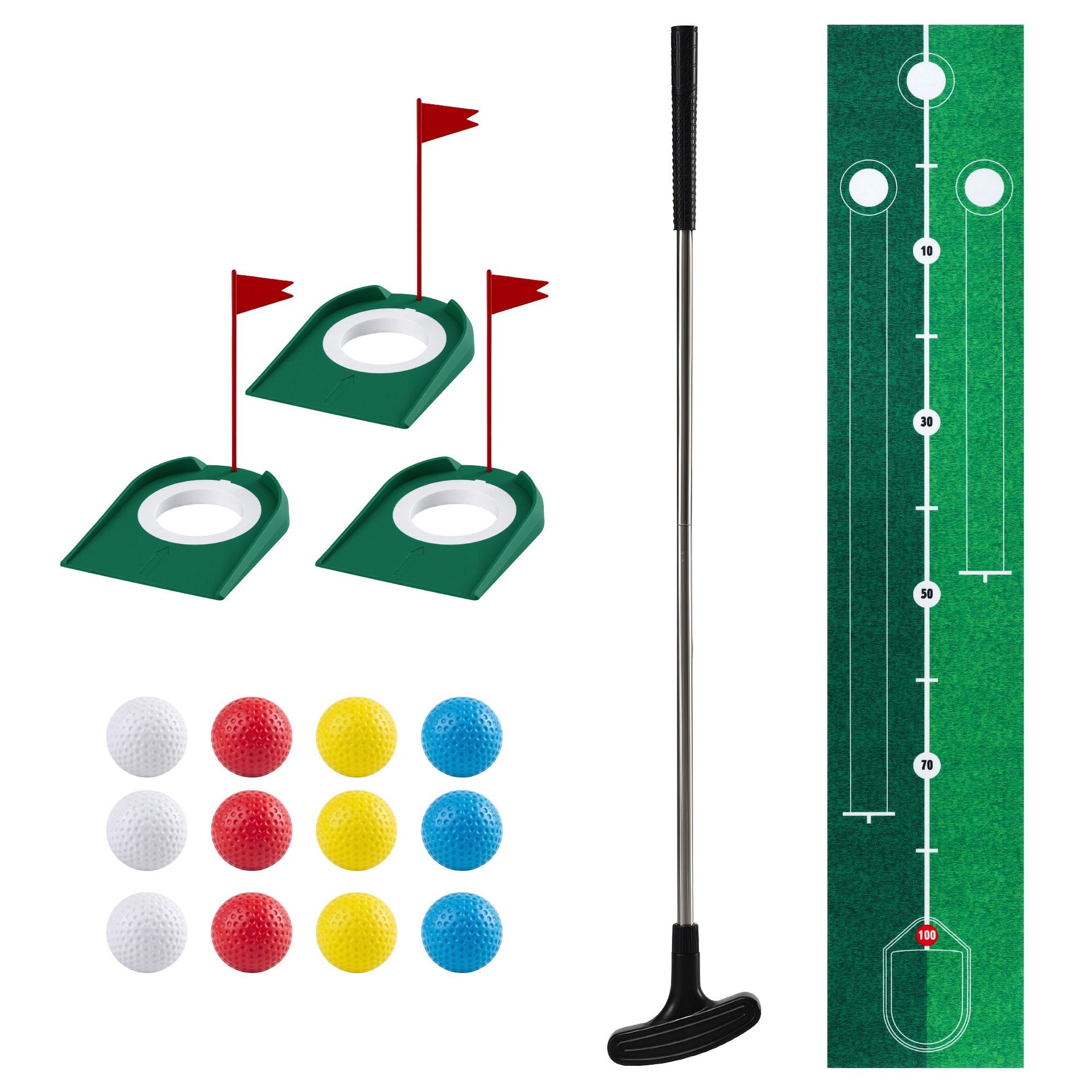 Keezi Kids Golf Putting Game Set with Golf Club, Putting Mat, 12 Balls, 3 Target Holes, Indoor Outdoor Mini Golf Toy for Ages 3-8 Awezingly