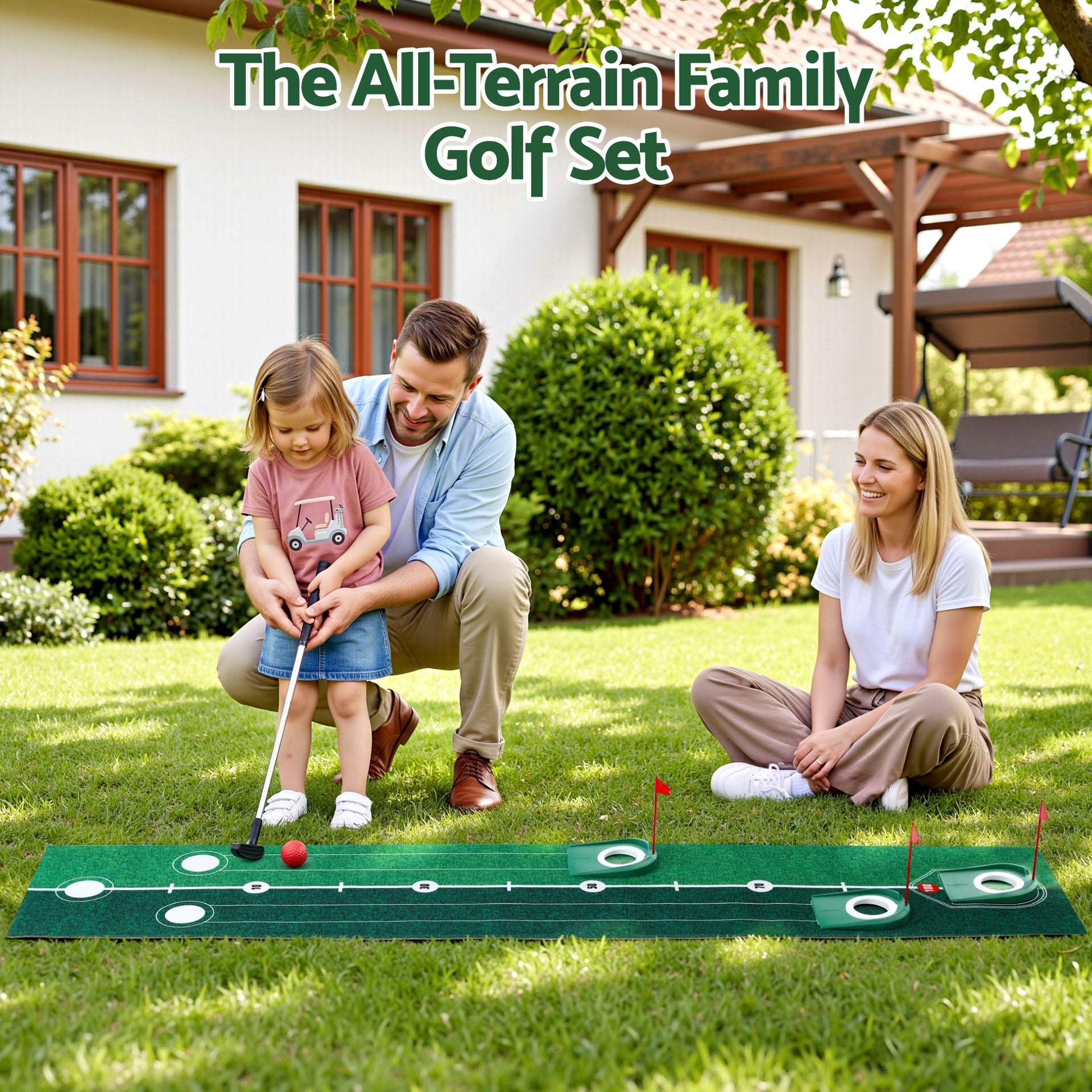 Keezi Kids Golf Putting Game Set with Golf Club, Putting Mat, 12 Balls, 3 Target Holes, Indoor Outdoor Mini Golf Toy for Ages 3-8 Awezingly