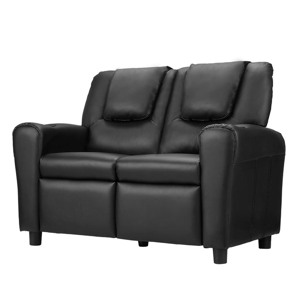 Keezi Kids Recliner Chair Double PU Leather Sofa Lounge Couch Armchair Black Keezi
