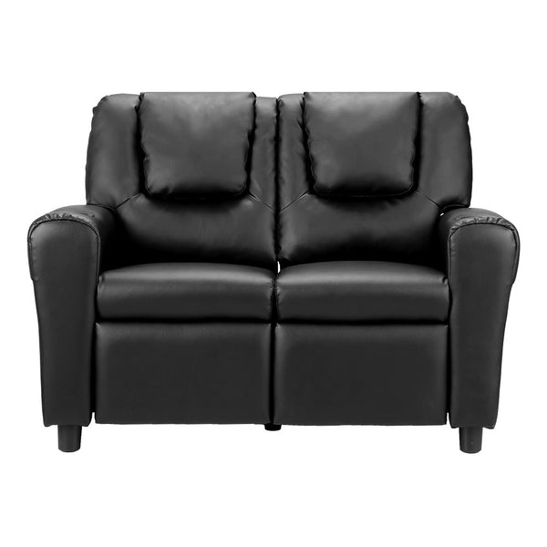 Keezi Kids Recliner Chair Double PU Leather Sofa Lounge Couch Armchair Black Keezi