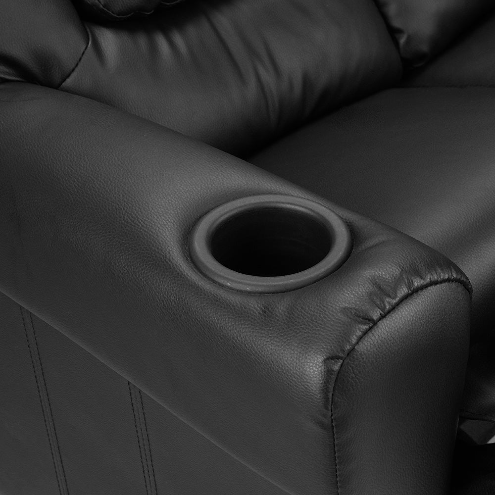 Keezi Kids Recliner Chair Double PU Leather Sofa Lounge Couch Armchair Black Keezi