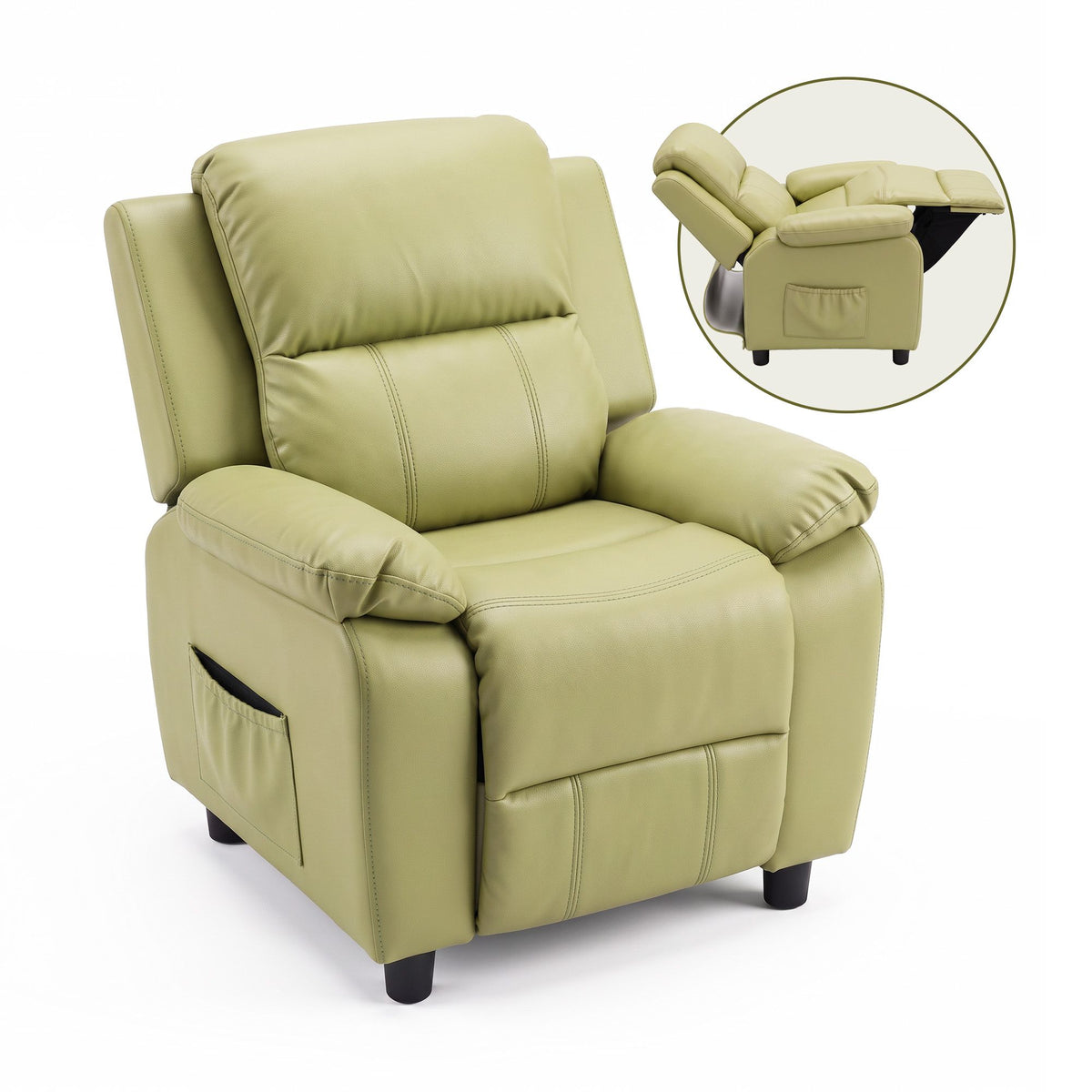 Keezi Kids Recliner Chair PU Leather Toddler Lounge Adjustable Backrest w/ Armrest Storage & 2 Side Pockets Green Awezingly