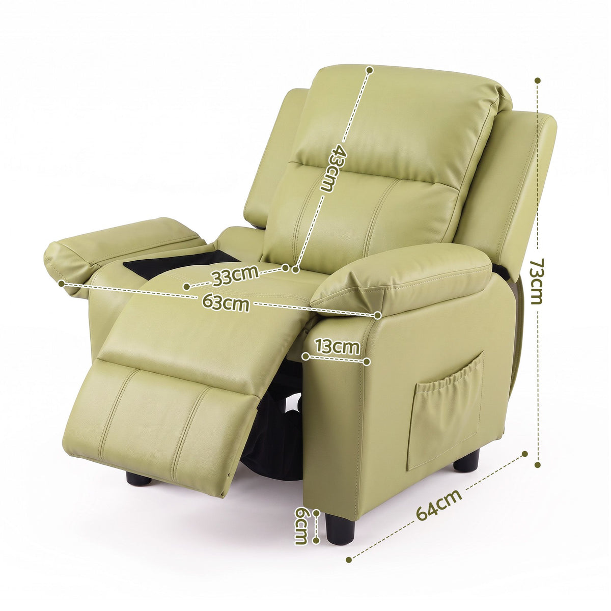Keezi Kids Recliner Chair PU Leather Toddler Lounge Adjustable Backrest w/ Armrest Storage & 2 Side Pockets Green Awezingly