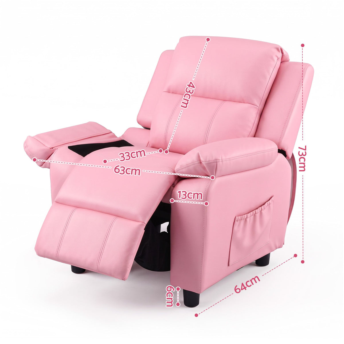 Keezi Kids Recliner Chair PU Leather Toddler Lounge Adjustable Backrest w/ Armrest Storage & 2 Side Pockets Pink Awezingly