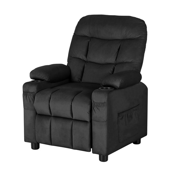 Keezi Kids Recliner Chair Black Velvet Sofa Lounge Couch Children Charis Armchair Keezi