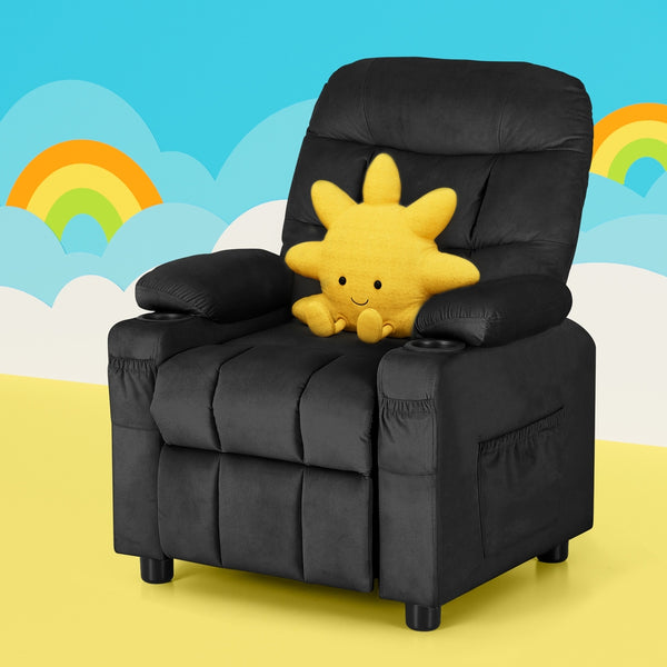 Keezi Kids Recliner Chair Black Velvet Sofa Lounge Couch Children Charis Armchair Keezi