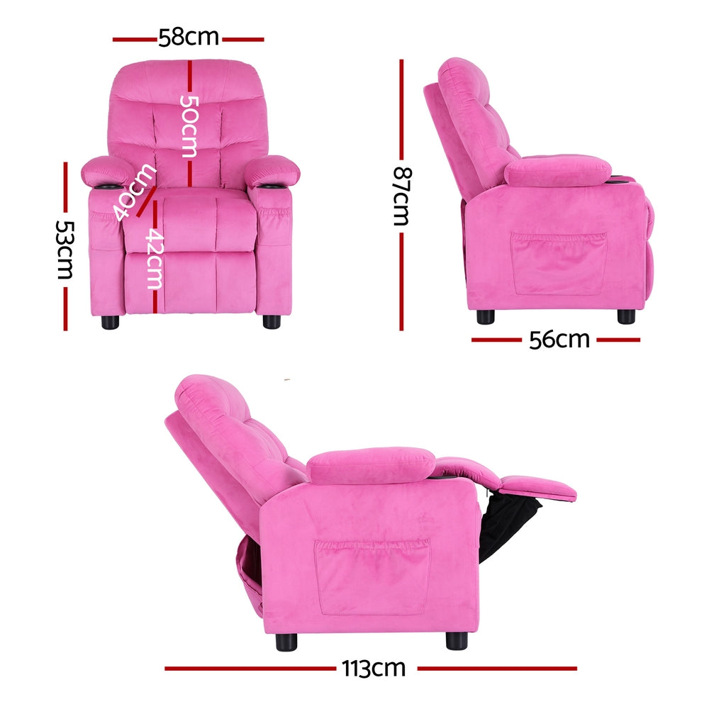 Keezi Kids Recliner Chair Pink Velvet Sofa Lounge Couch Children Charis Armchair Keezi