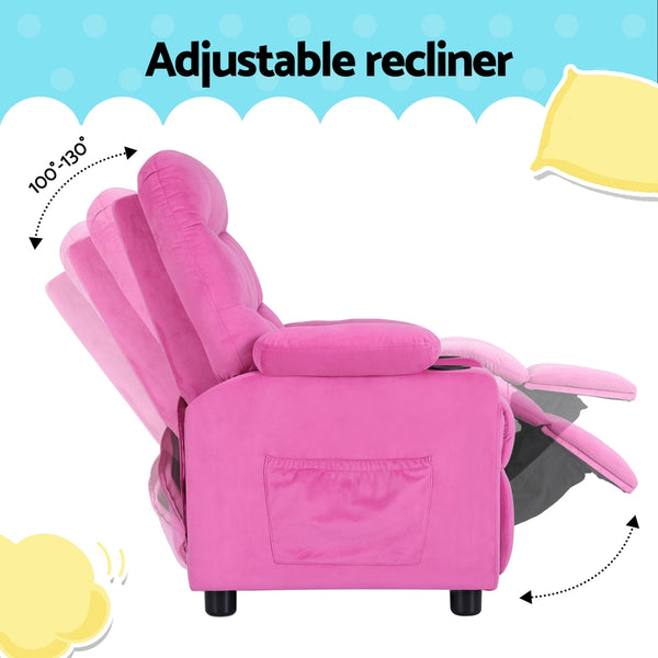 Keezi Kids Recliner Chair Pink Velvet Sofa Lounge Couch Children Charis Armchair Keezi