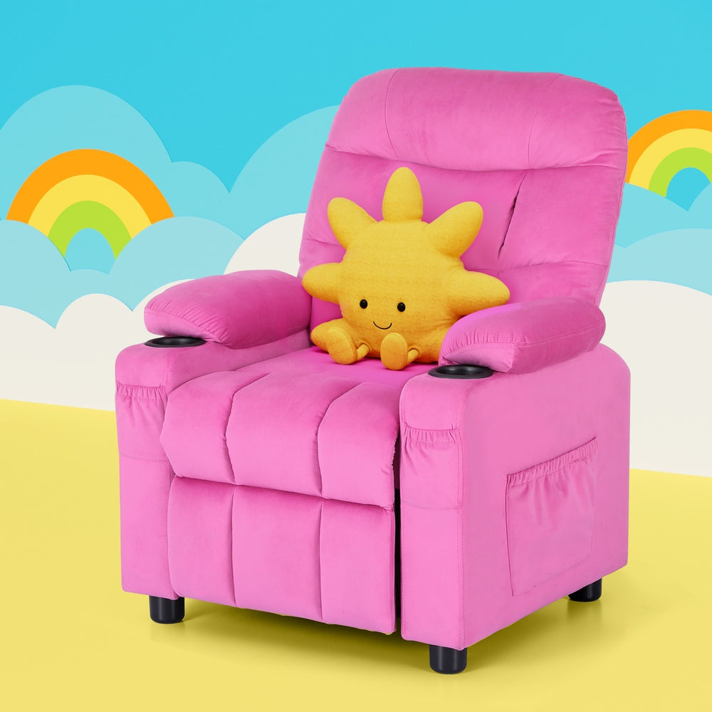 Keezi Kids Recliner Chair Pink Velvet Sofa Lounge Couch Children Charis Armchair Keezi