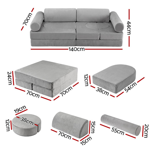 Keezi 12PCS Modular Kids Play Couch Foam Sofa Set with Removable Washable Cover Grey Playroom Awezingly