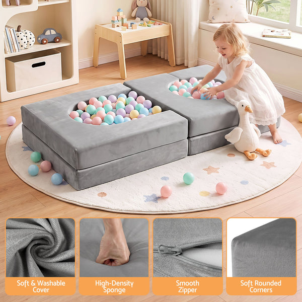 Keezi 12PCS Modular Kids Play Couch Foam Sofa Set with Removable Washable Cover Grey Playroom Awezingly