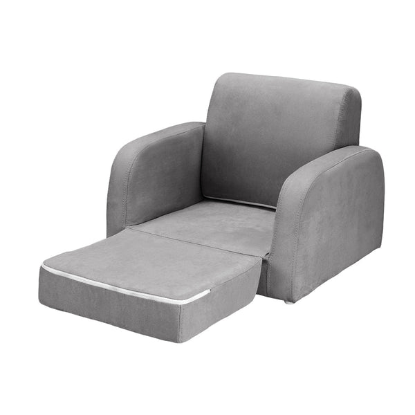 Keezi Kids Sofa 2 Seater Children Flip Open Couch Lounger Armchair Soft Grey Keezi