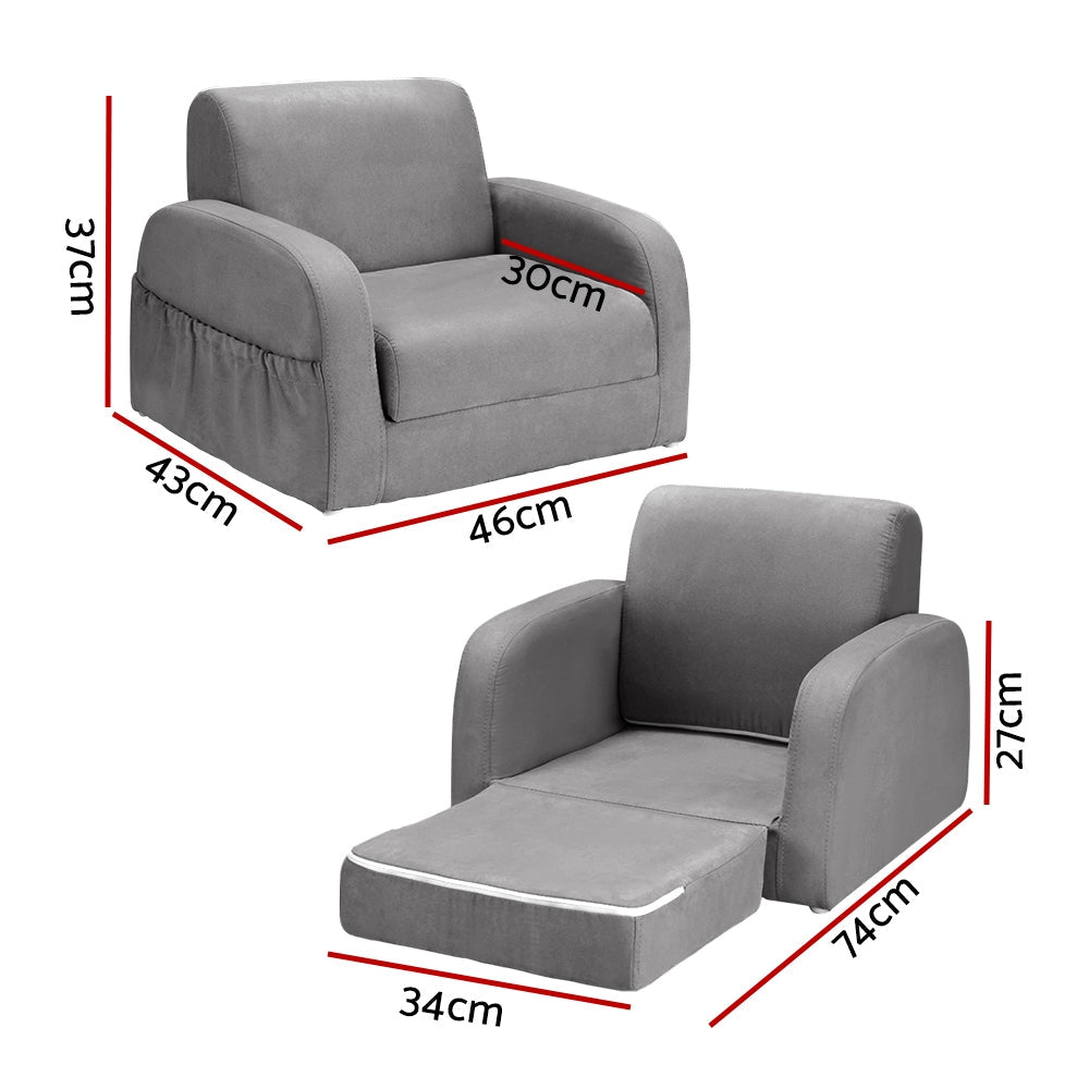 Keezi Kids Sofa 2 Seater Children Flip Open Couch Lounger Armchair Soft Grey Keezi