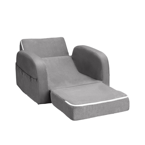 Keezi Kids Sofa 2 Seater Children Flip Open Couch Lounger Armchair Soft Grey Keezi