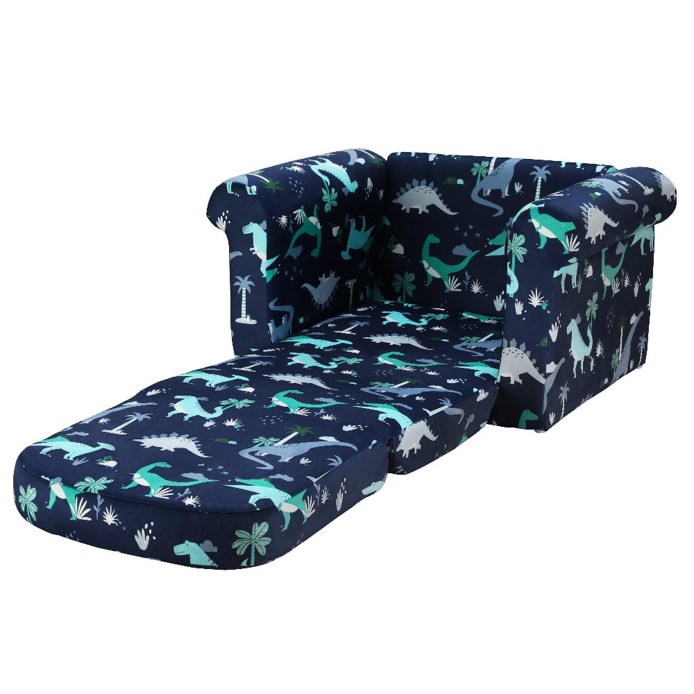 Keezi Kids Sofa 2 Seater Children Flip Open Couch Lounger Armchair Dinosaur Navy Keezi