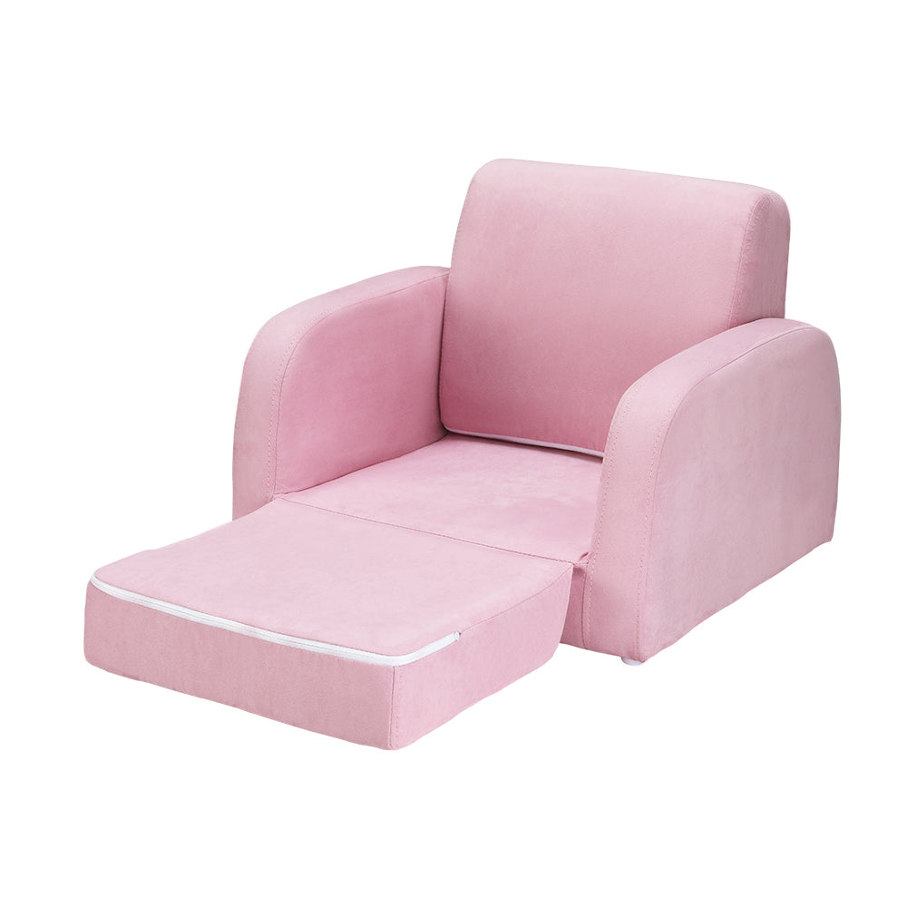 Keezi Kids Sofa 2 Seater Children Flip Open Couch Lounger Armchair Soft Pink Keezi