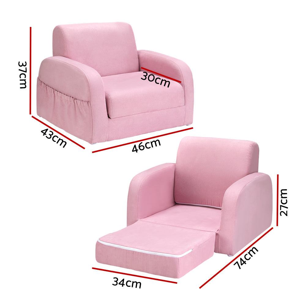 Keezi Kids Sofa 2 Seater Children Flip Open Couch Lounger Armchair Soft Pink Keezi