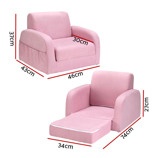 Keezi Kids Sofa 2 Seater Children Flip Open Couch Lounger Armchair Soft Pink Keezi