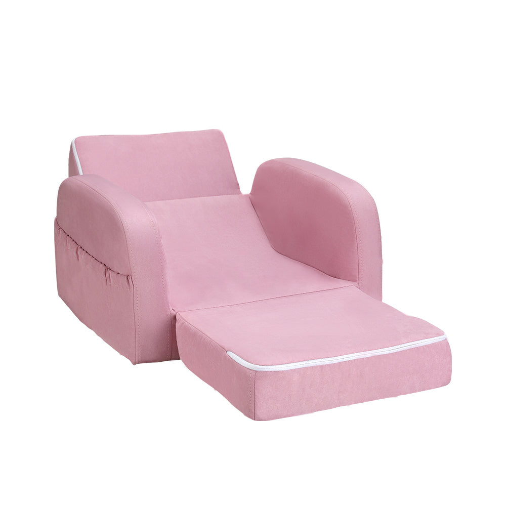 Keezi Kids Sofa 2 Seater Children Flip Open Couch Lounger Armchair Soft Pink Keezi