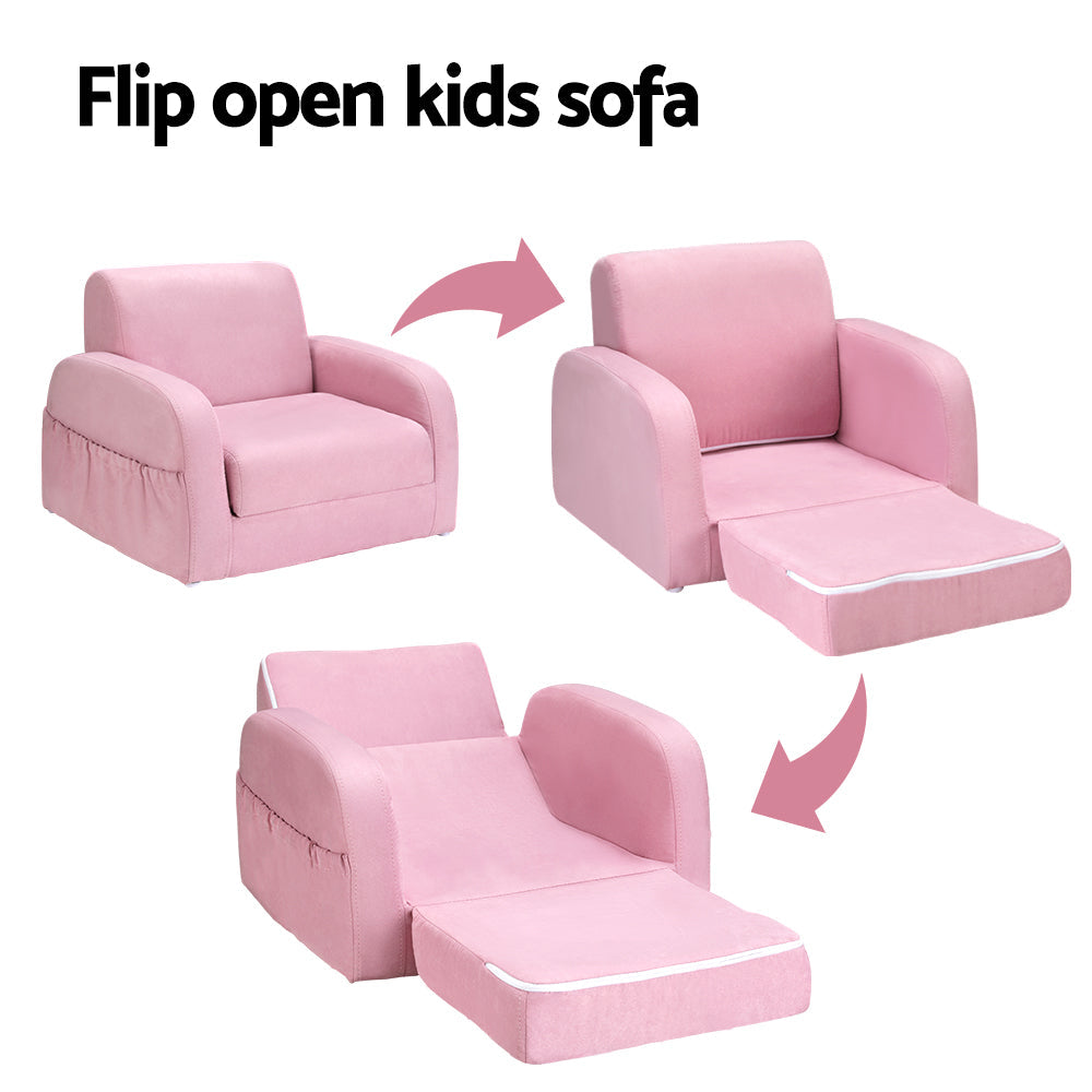 Keezi Kids Sofa 2 Seater Children Flip Open Couch Lounger Armchair Soft Pink Keezi