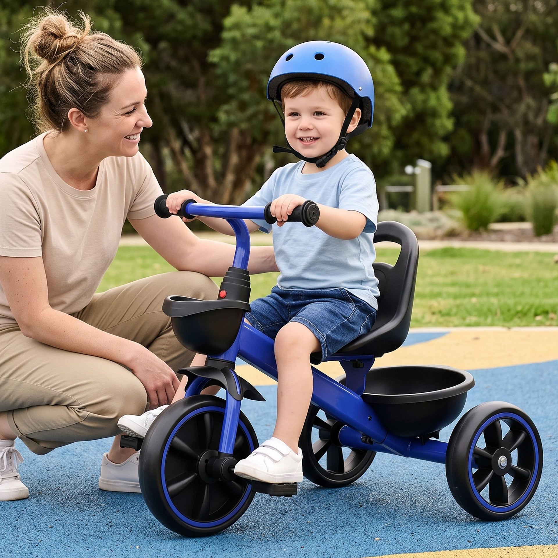 RIGO Tricycle Bike, Kids Bike with 3 wheels, basket Carbon Steel 68cm Blue Awezingly