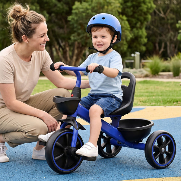 RIGO Tricycle Bike, Kids Bike with 3 wheels, basket Carbon Steel 68cm Blue Awezingly