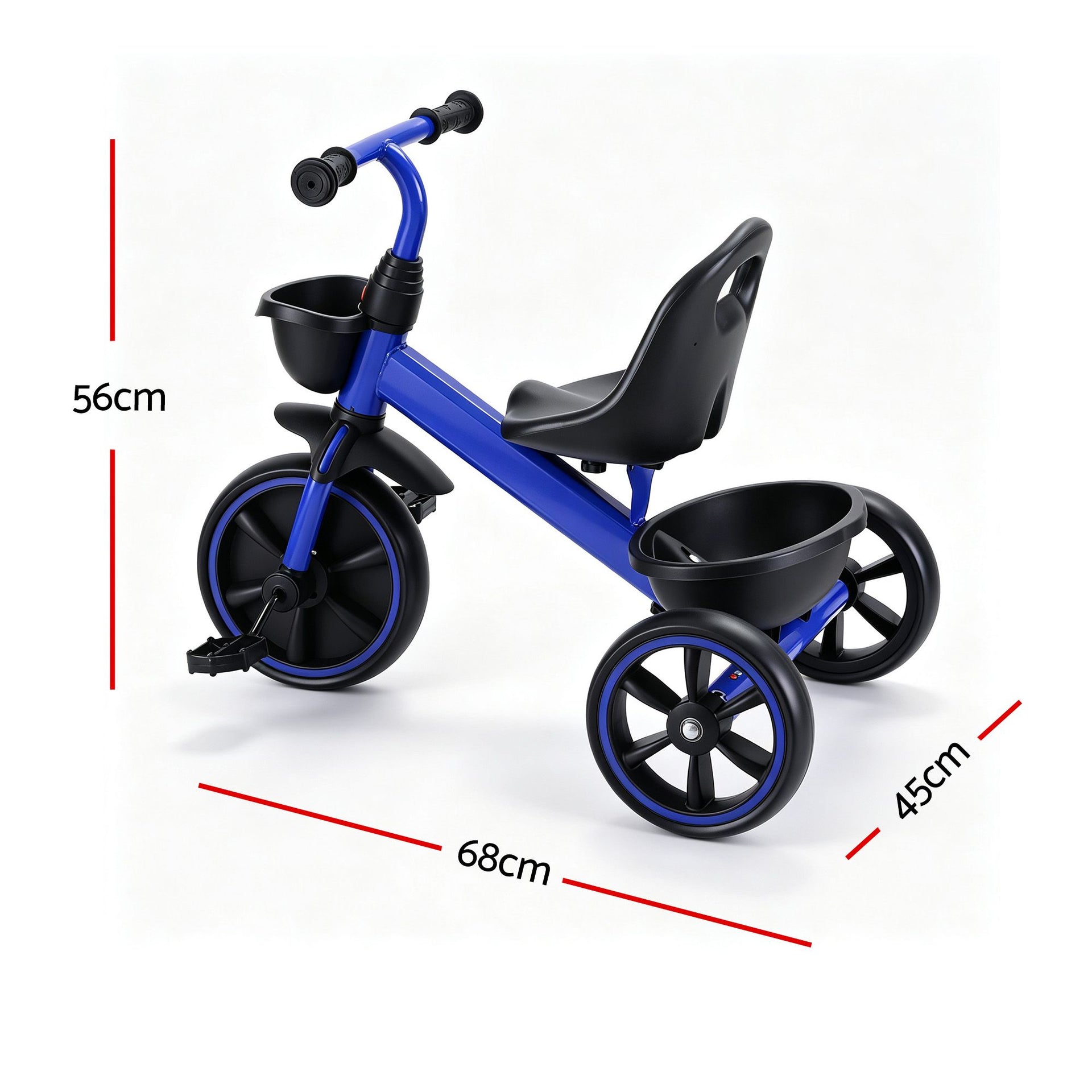 RIGO Tricycle Bike, Kids Bike with 3 wheels, basket Carbon Steel 68cm Blue Awezingly