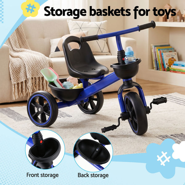 RIGO Tricycle Bike, Kids Bike with 3 wheels, basket Carbon Steel 68cm Blue Awezingly