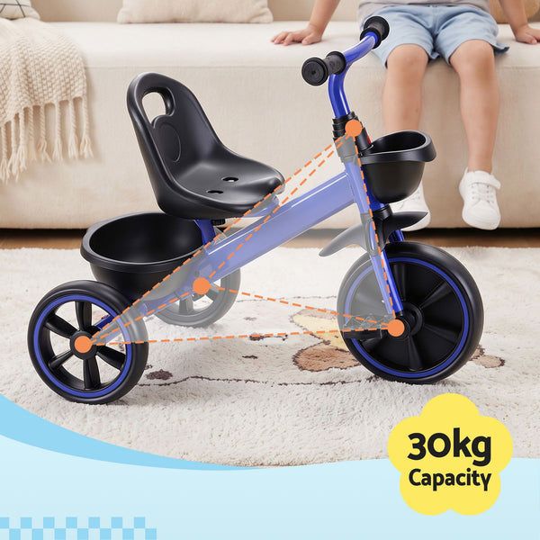 RIGO Tricycle Bike, Kids Bike with 3 wheels, basket Carbon Steel 68cm Blue Awezingly