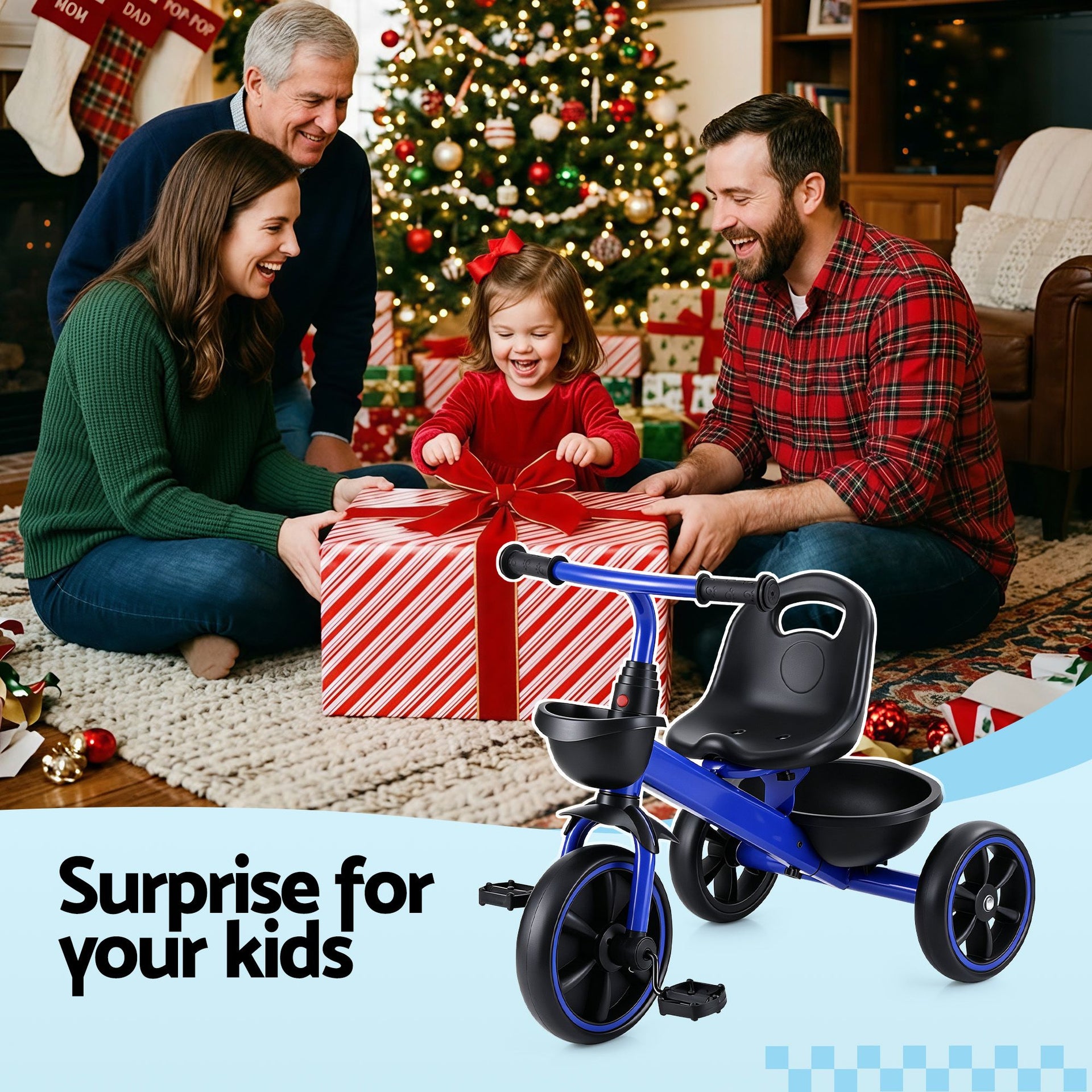 RIGO Tricycle Bike, Kids Bike with 3 wheels, basket Carbon Steel 68cm Blue Awezingly