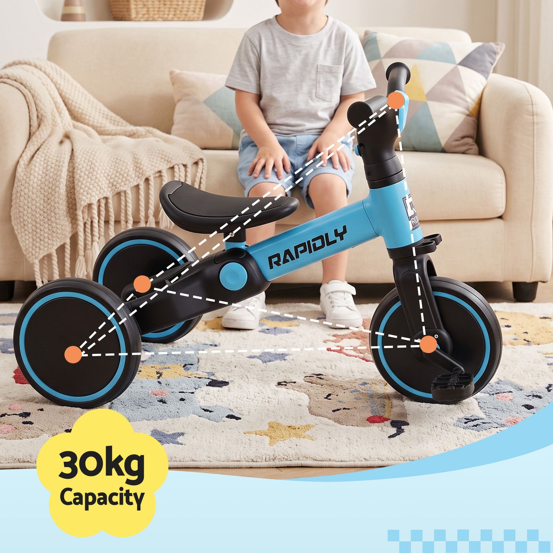 RIGO Tricycle Bike, Kids Bike with 3 wheels, Carbon Steel 70cm Blue Awezingly
