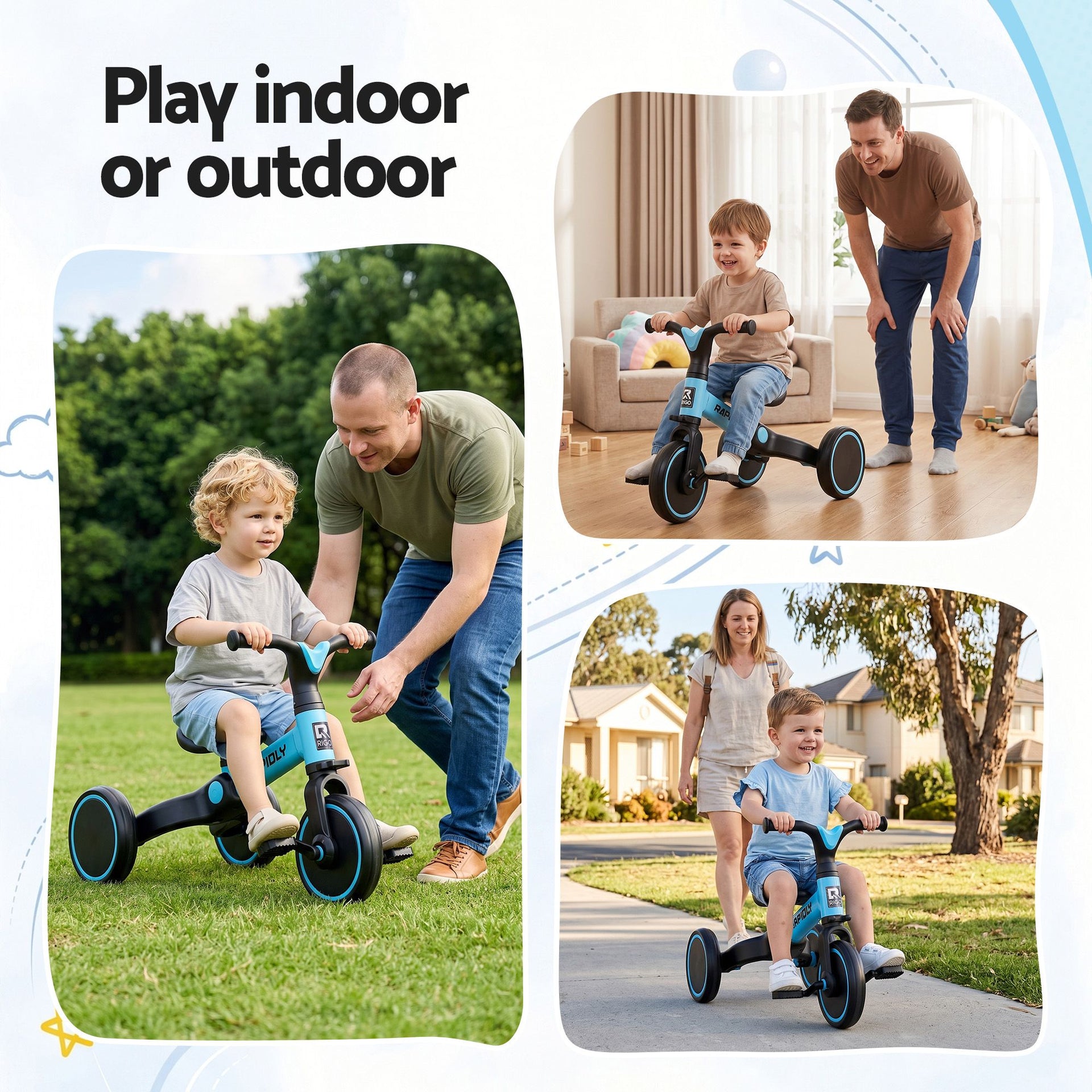 RIGO Tricycle Bike, Kids Bike with 3 wheels, Carbon Steel 70cm Blue Awezingly
