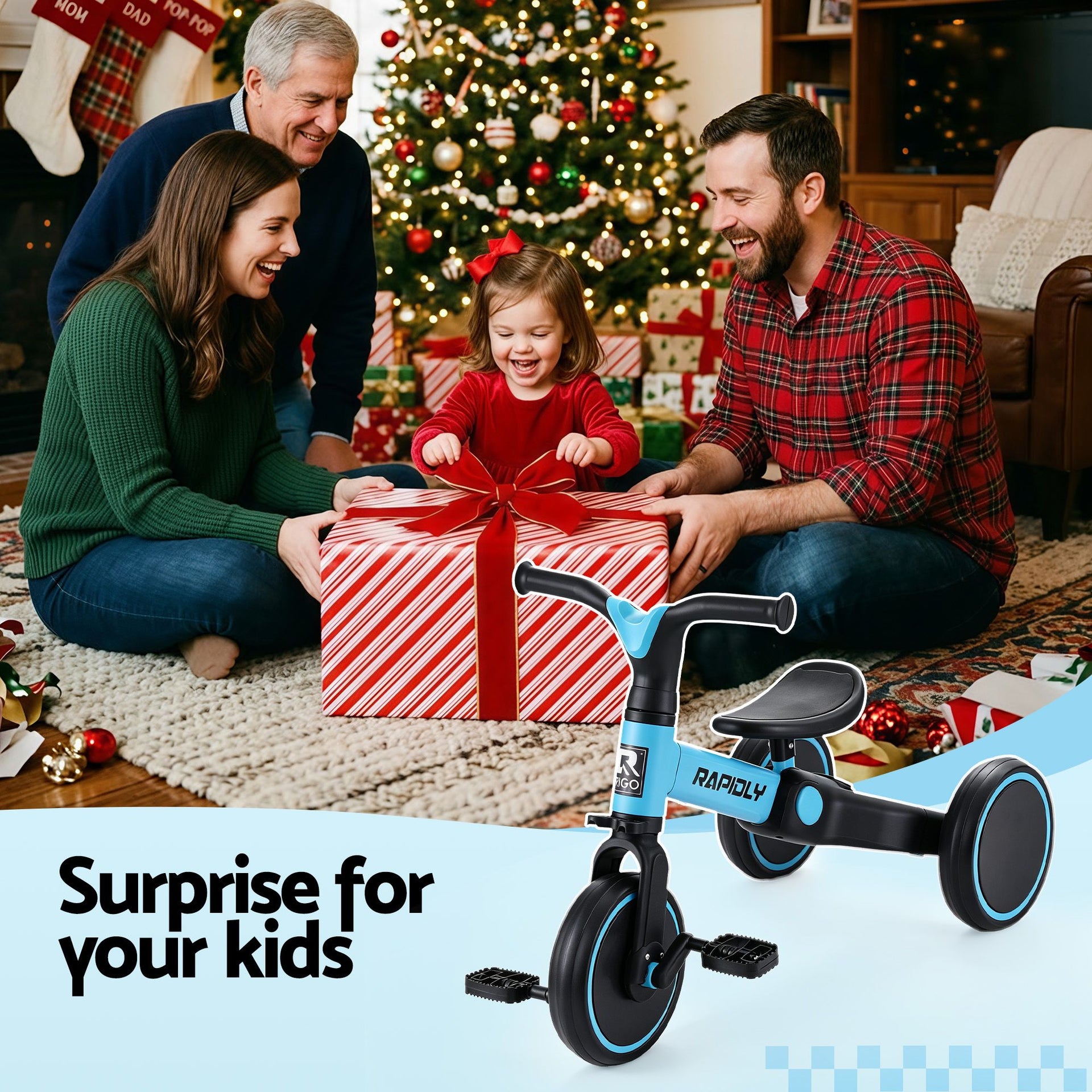 RIGO Tricycle Bike, Kids Bike with 3 wheels, Carbon Steel 70cm Blue Awezingly