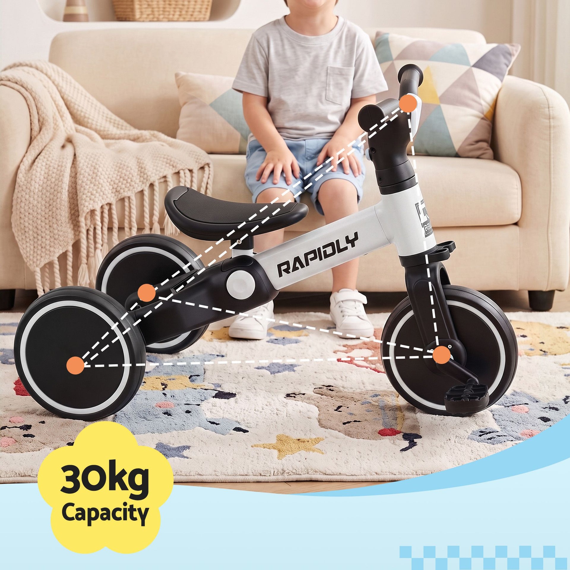 RIGO Tricycle Bike, Kids Bike with 3 wheels, Carbon Steel 70cm White Awezingly