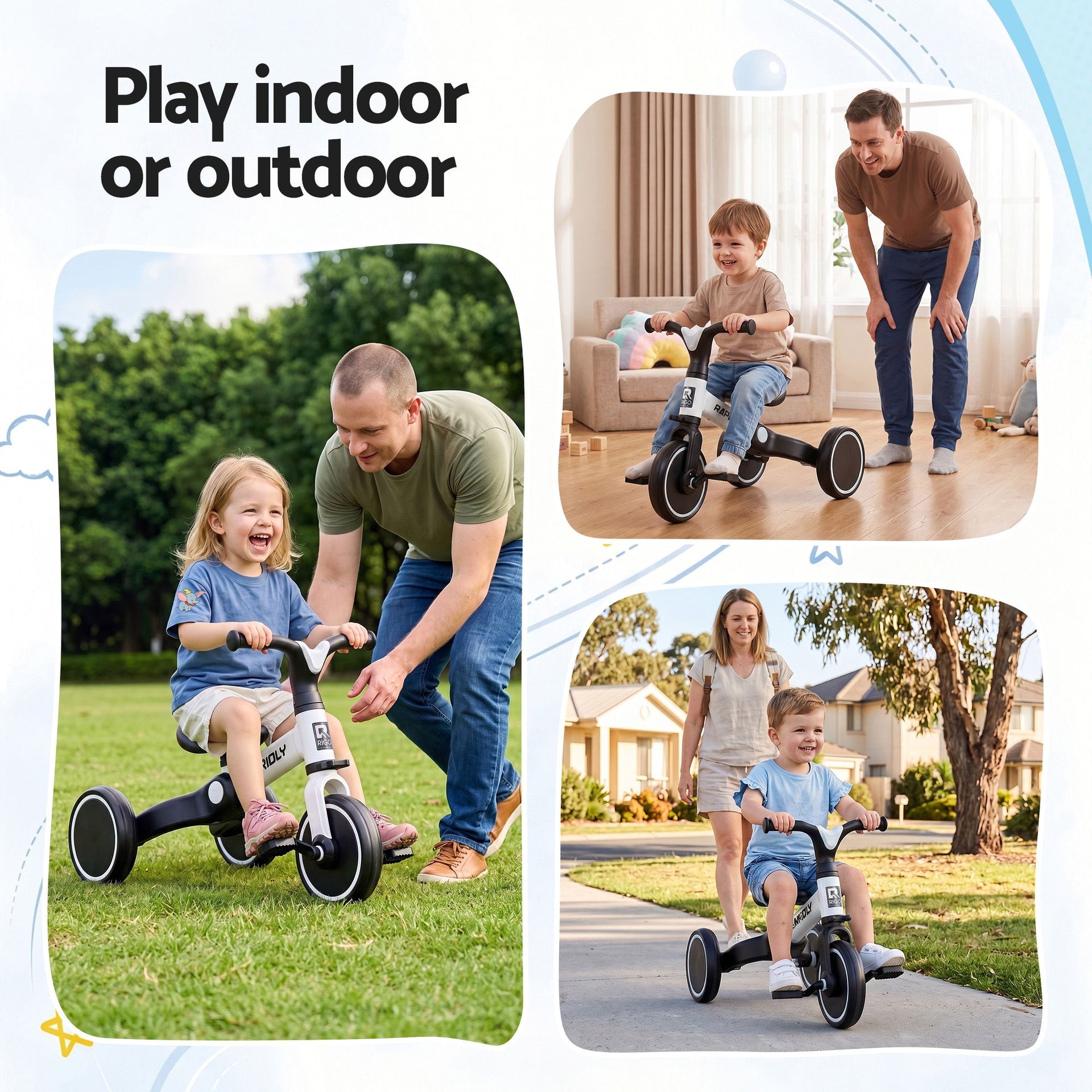 RIGO Tricycle Bike, Kids Bike with 3 wheels, Carbon Steel 70cm White Awezingly