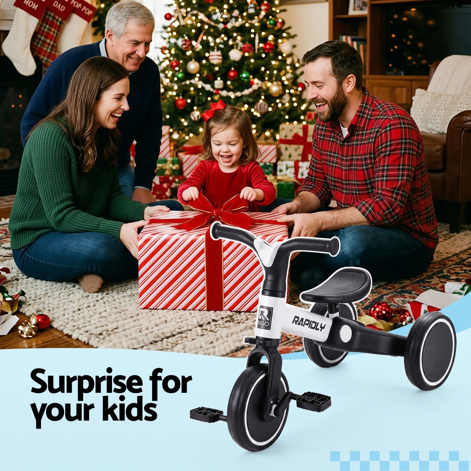 RIGO Tricycle Bike, Kids Bike with 3 wheels, Carbon Steel 70cm White Awezingly