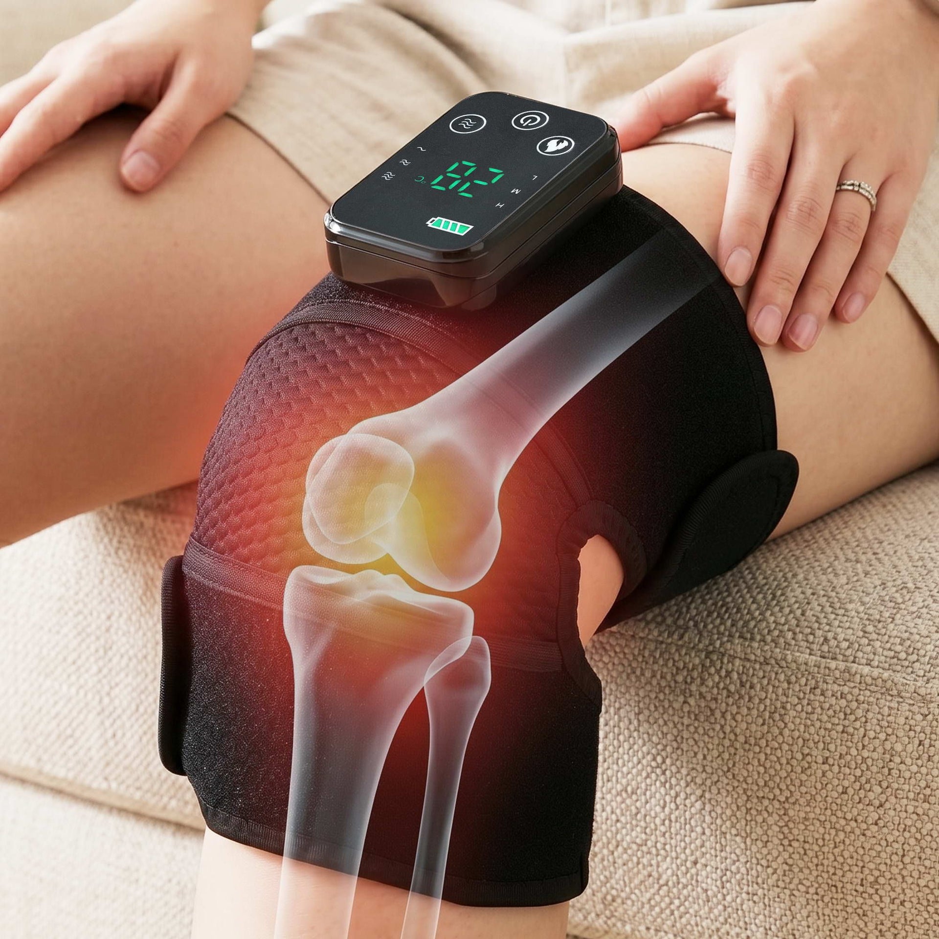 Livemor Knee Massager with Heat, Cordless Heated Knee Massage for Pain Relief with 3 Heating Levels, 3 Vibration Modes,Gentle Lights, Adjustable Straps, 3-in-1, Gift for Men and Women Livemor