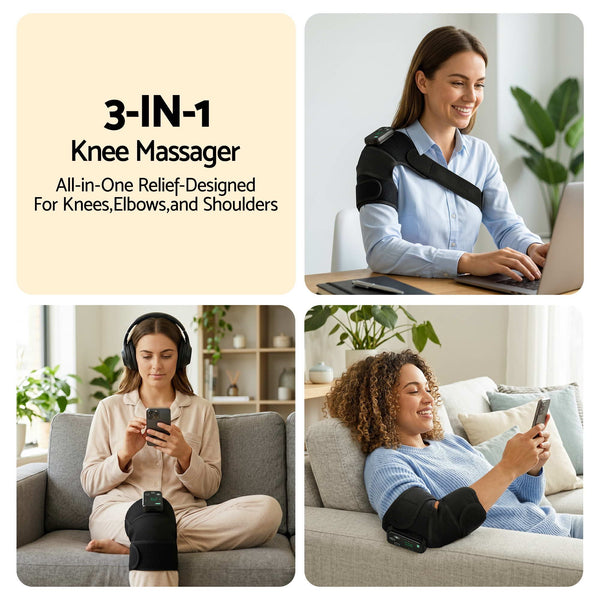 Livemor Knee Massager with Heat (2 Pack), Cordless Heated Knee Massage for Pain Relief with 3 Heating Levels, 3 Vibration Modes, Gentle Lights, Adjustable Straps, 3-in-1, Gift for Men and Women Livemor