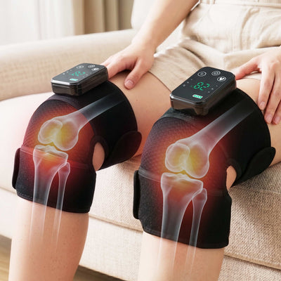 Livemor Knee Massager with Heat (2 Pack), Cordless Heated Knee Massage for Pain Relief with 3 Heating Levels, 3 Vibration Modes, Gentle Lights, Adjustable Straps, 3-in-1, Gift for Men and Women