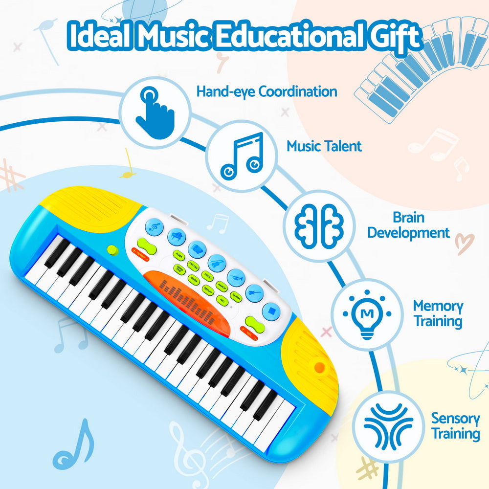 Keezi Kids Piano Keyboard 37 Keys Electronic Musical Instrument Set w/ Stool Microphone Awezingly