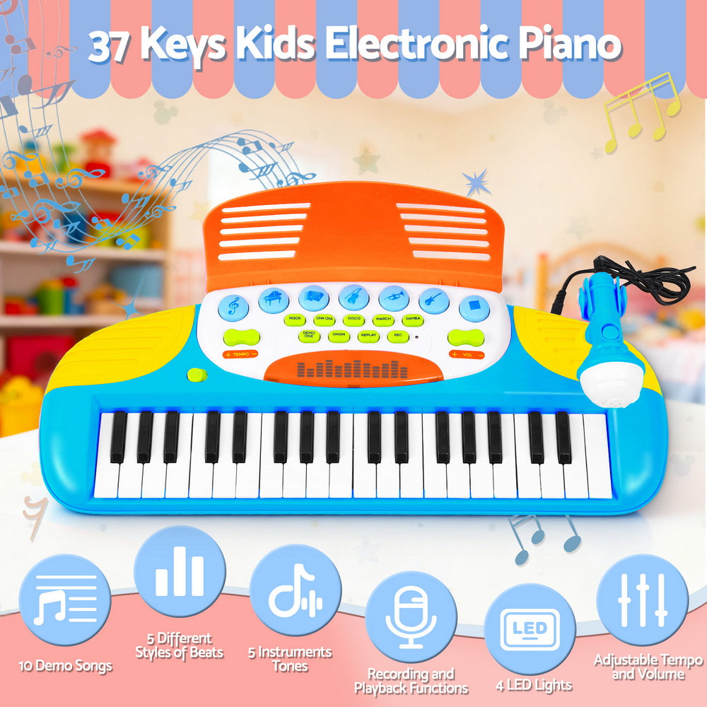 Keezi Kids Piano Keyboard 37 Keys Electronic Musical Instrument Set w/ Stool Microphone Awezingly