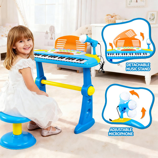 Keezi Kids Piano Keyboard 37 Keys Electronic Musical Instrument Set w/ Stool Microphone Awezingly