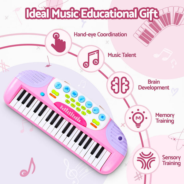 Keezi Kids Piano Keyboard 37 Keys Electronic Musical Instrument Set w/ Stool Microphone Awezingly