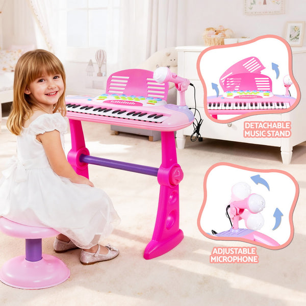 Keezi Kids Piano Keyboard 37 Keys Electronic Musical Instrument Set w/ Stool Microphone Awezingly