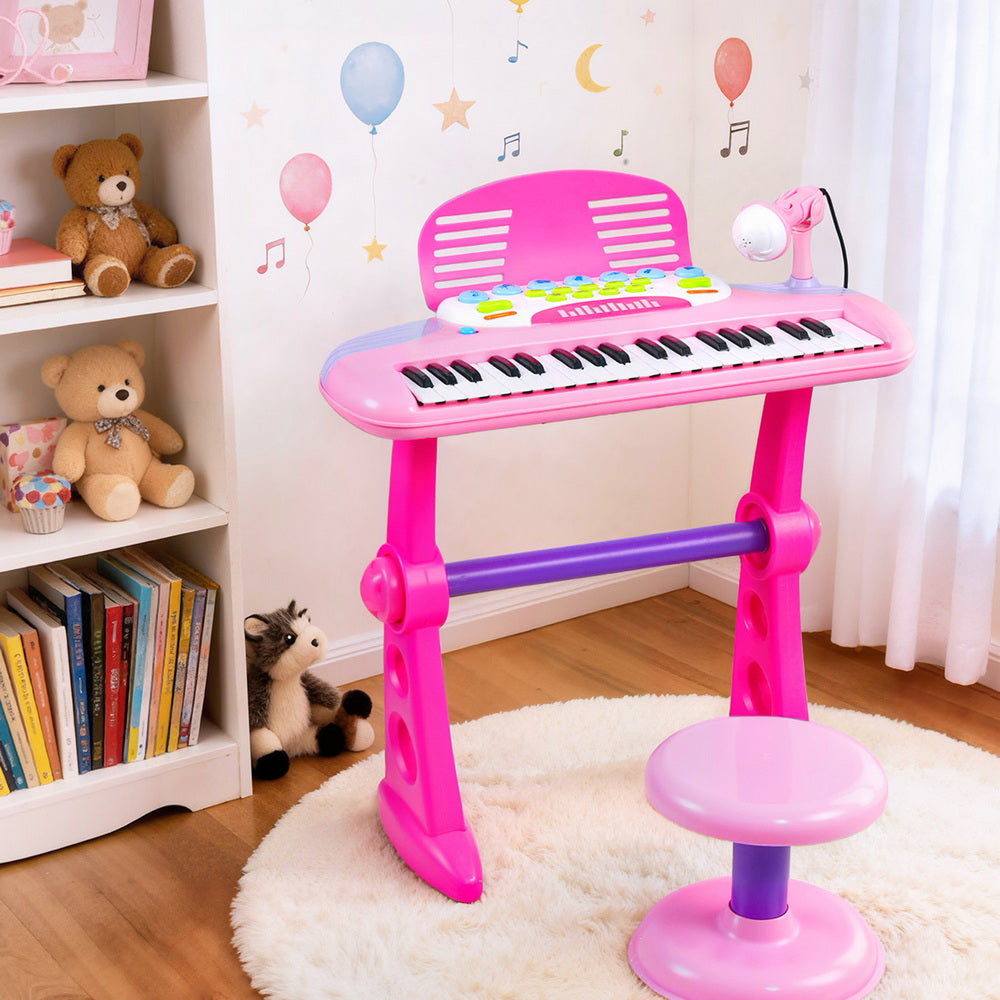 Keezi Kids Piano Keyboard 37 Keys Electronic Musical Instrument Set w/ Stool Microphone Awezingly