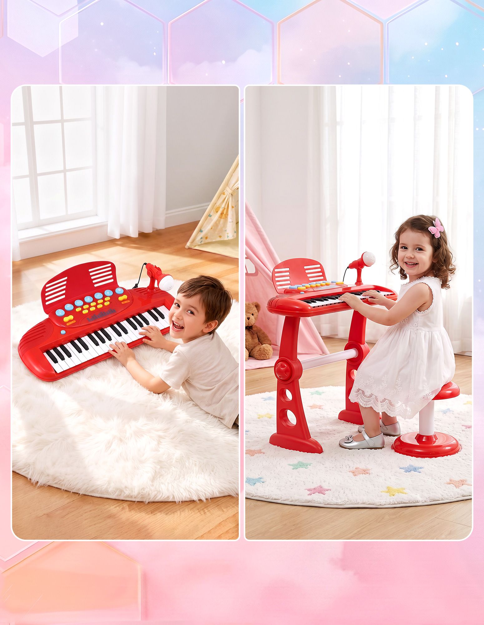 Keezi Kids Piano Keyboard 37 Keys Electronic Musical Instrument Set w/ Stool Microphone Awezingly