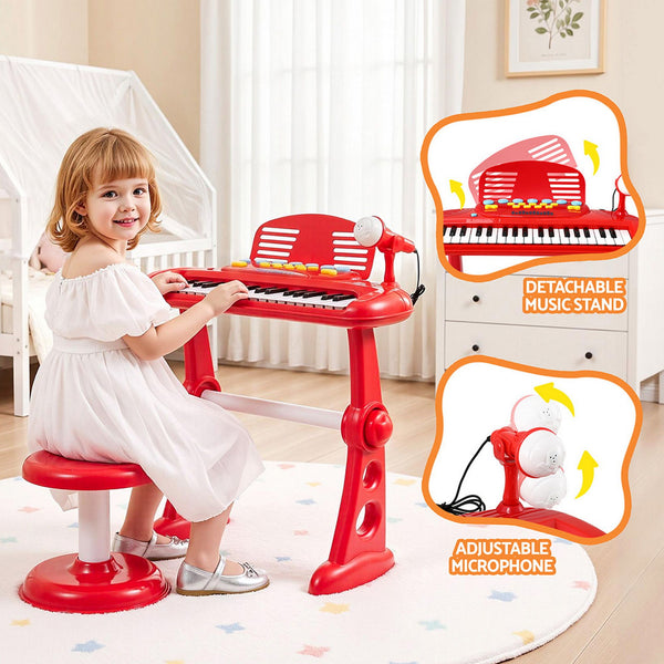 Keezi Kids Piano Keyboard 37 Keys Electronic Musical Instrument Set w/ Stool Microphone Awezingly