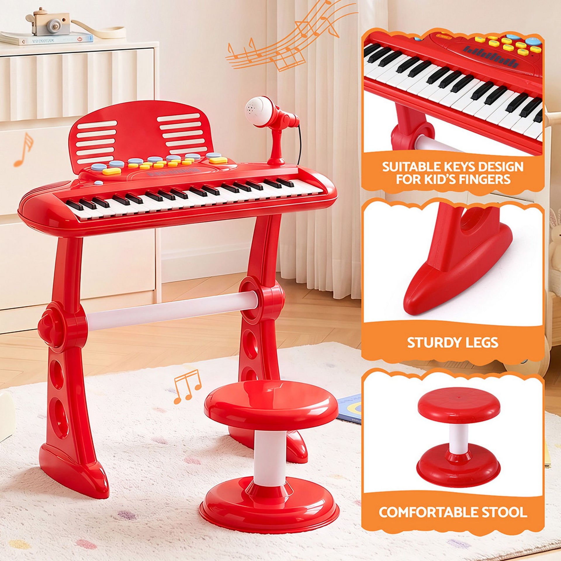 Keezi Kids Piano Keyboard 37 Keys Electronic Musical Instrument Set w/ Stool Microphone Awezingly