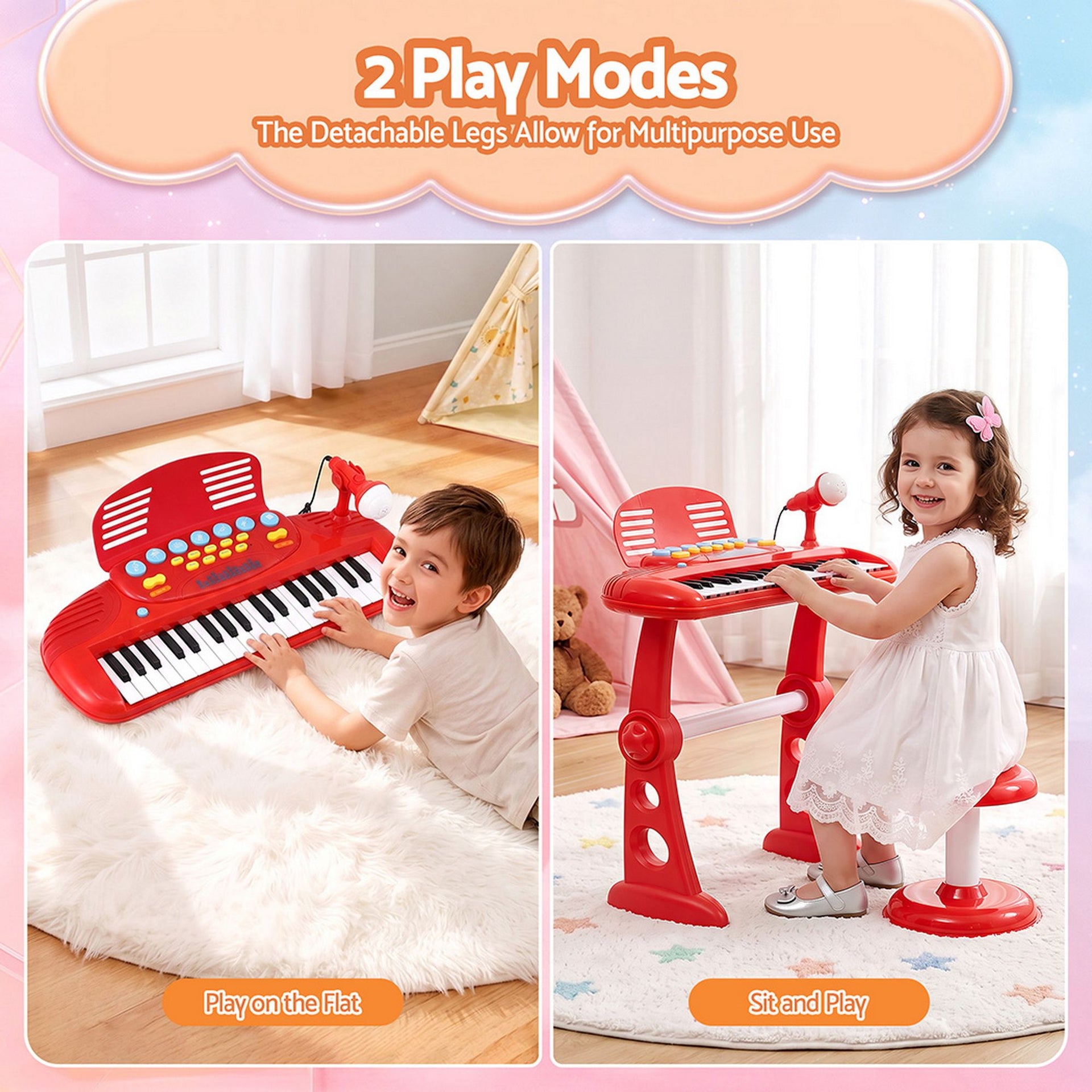 Keezi Kids Piano Keyboard 37 Keys Electronic Musical Instrument Set w/ Stool Microphone Awezingly